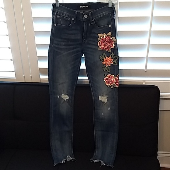 Express Denim - Express Distressed Sequin Embellished Jeans